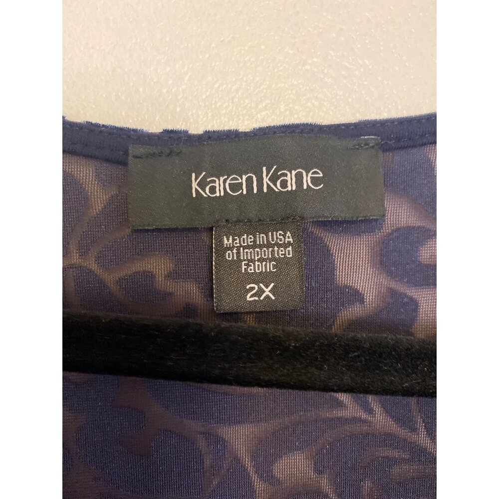 Karen Kane 2X Navy & Black Floral Burnout Velvet Long Sleeve Blouse - Picture 3 of 6